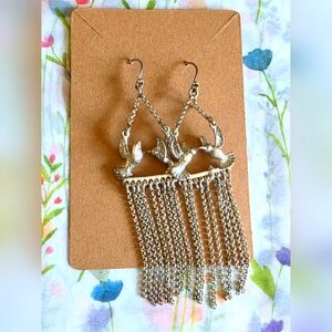 Elegant Silver Bird Chain Earrings